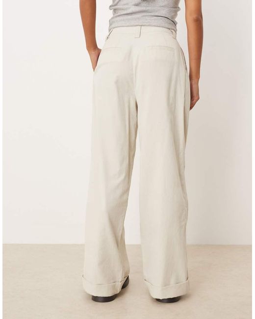 ASOS Natural Asos Design Petite Cuffed Hem Wide Leg Corduroy Pants