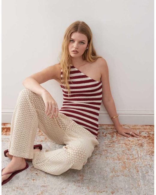 Collusion Pink Asymmetric One Shoulder Stripe Top