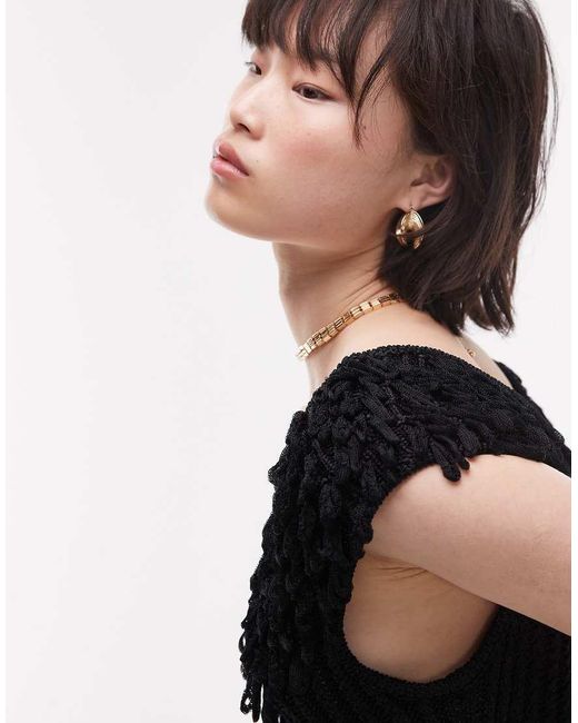 & Other Stories Black Knit Midi Dress With Fringed Neckline And Hem