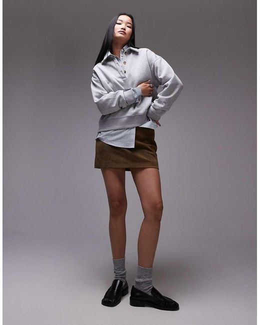 TOPSHOP Gray Oversized Polo Sweatshirt
