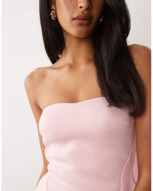 ASOS Pink Structured Bandeau Mini Dress With Bubble Back Detail