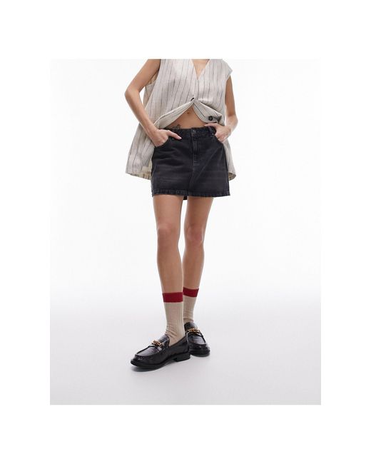TOPSHOP Black Denim Pelmet Mini Skirt