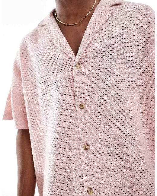 Camicia Squadrata Oversize Testurizzata di ASOS in Pink da Uomo