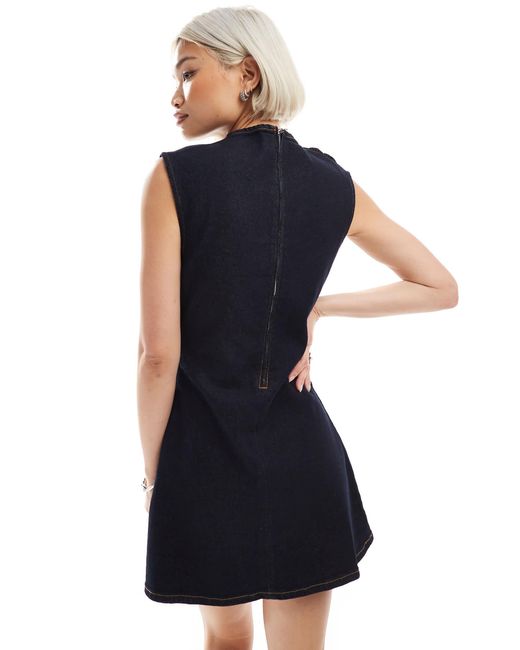 ASOS Blue Cinch Waist Rouched Denim Mini Dress