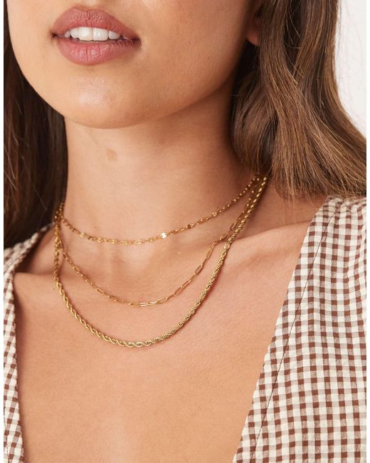 ASOS Brown – e, dreireihige halskette aus wasserfestem edelstahl