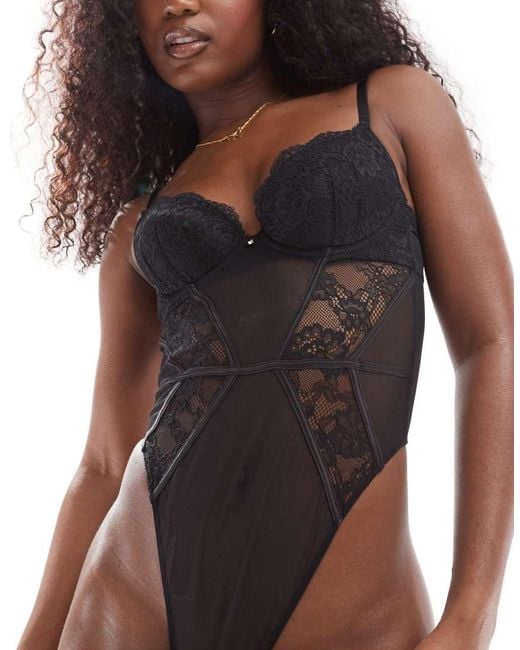 Ann Summers Black Sexy Lace Planet Padded Underwire Bodysuit