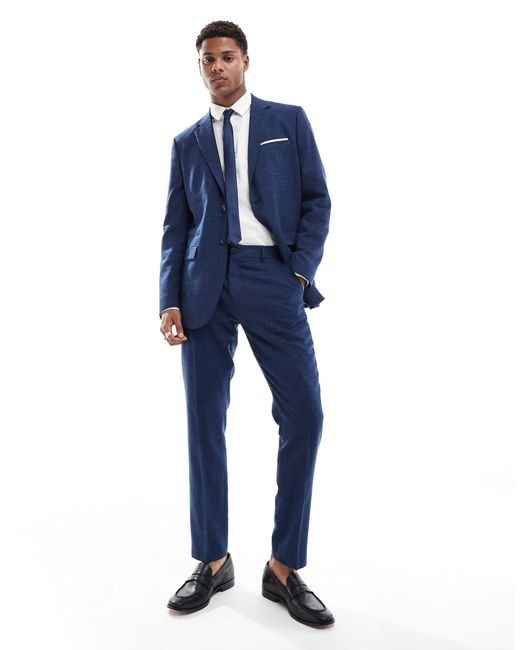 SELECTED Blue Linen Mix Slim Fit Suit Trousers for men