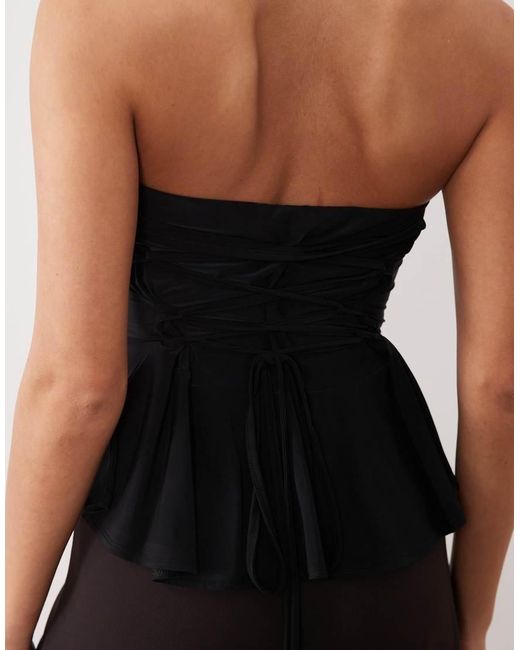 ASOS Black Bandeau Peplum Top With Lace Up Back Detail