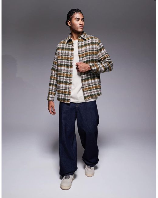 ASOS Gray Boucle Checked Overshirt for men