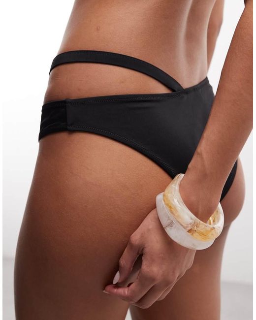 Monki Black Cut-out Asymmetric Bikini Bottom Co-ord