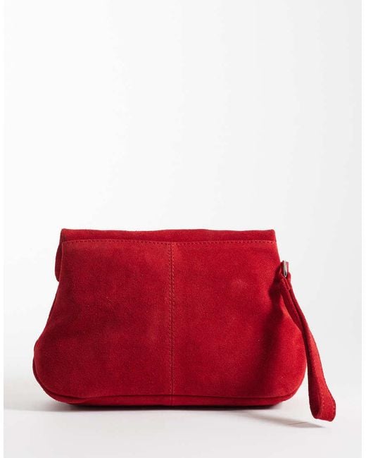 ASOS Red Suede Clutch Bag With Fold Corner Detail