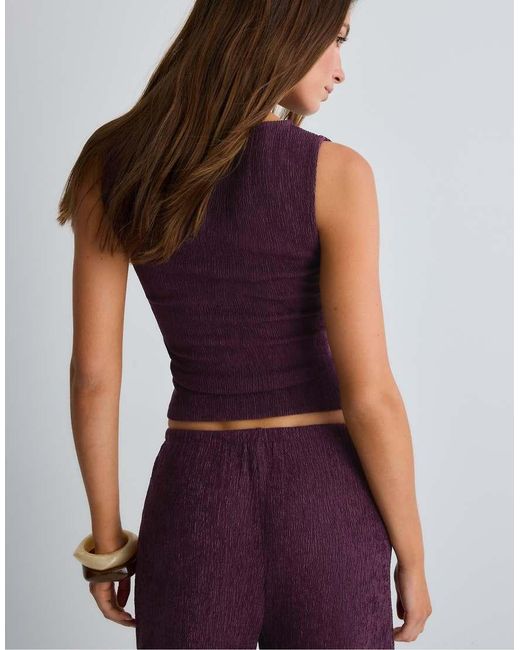 Stradivarius Purple Gathered Texture T-shirt
