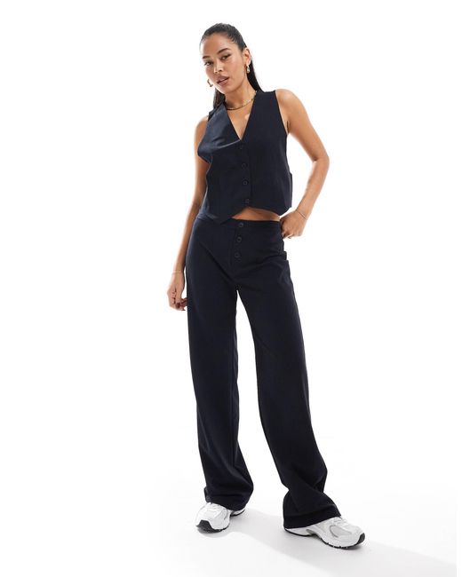 Pull&Bear Blue Button Front Wide Leg Tailored Trouser Co-ord