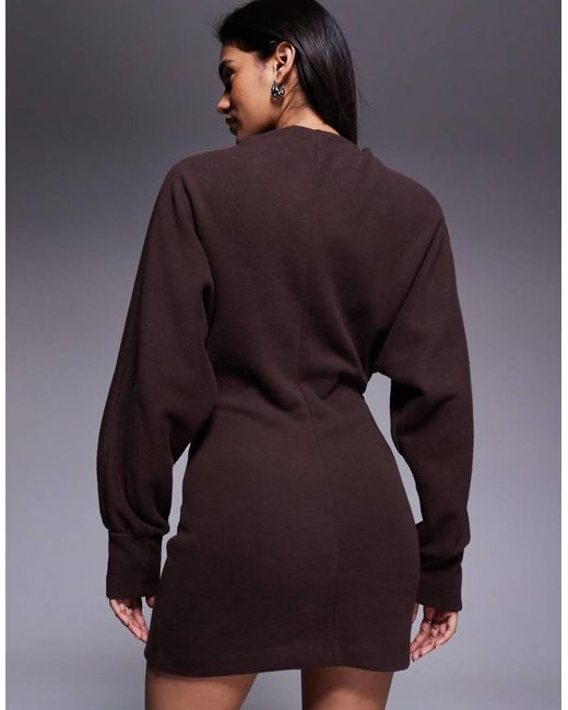 ASOS Brown Supersoft Funnel Neck Batwing With Ruched Side Mini Dress