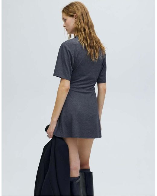 Pull&Bear Blue Draped Polo Collar Dress