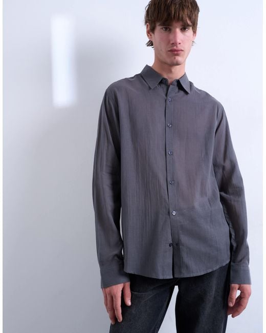 Topman Blue Regular Fit Texture Sheer Shirt for men