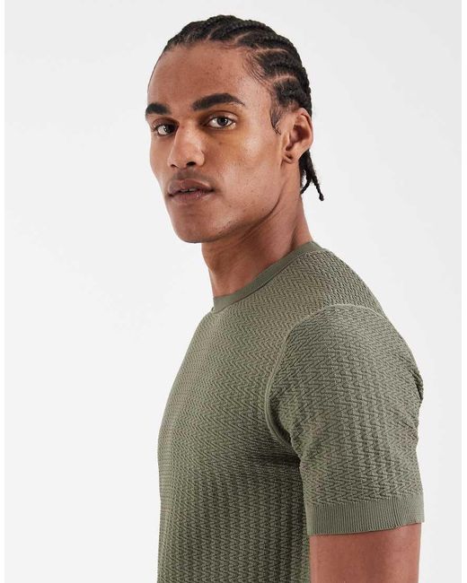 River Island Green Textured Muscle Fit T-Shirt for men