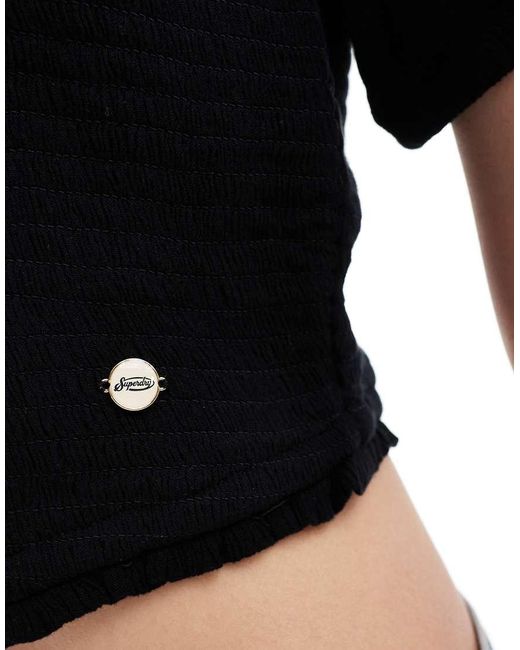 Superdry Black Smocked Woven Top