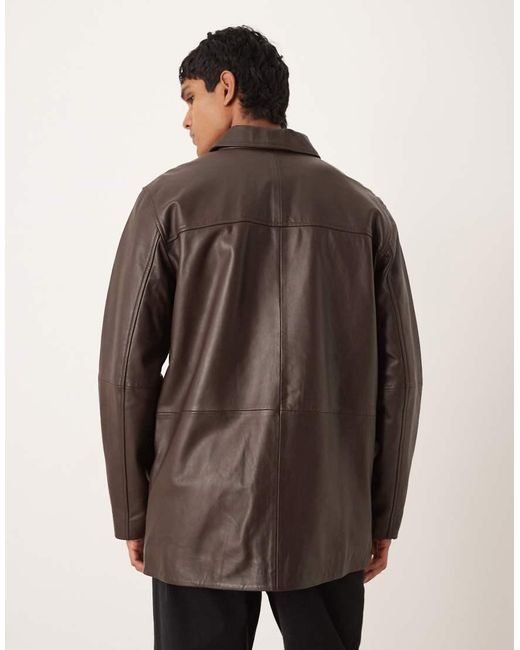 ASOS Brown Mid Length Leather Shacket for men