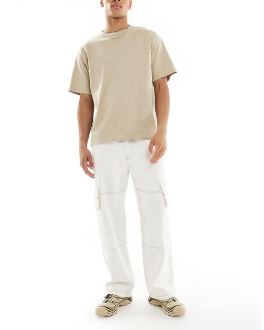 Pull&Bear White Baggy Denim Cargos for men