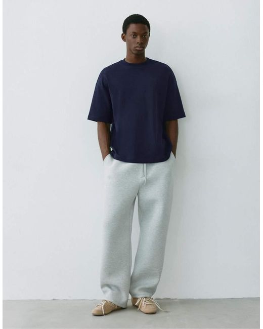 Pull&Bear Blue Heavyweight Raised Graphic T-shirt for men