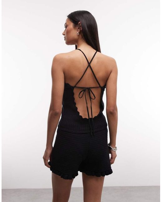 Monki Black Crochet Style Frill Hotpants Co-ord