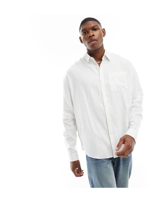 New Look White Long Sleeve Linen Blend Shirt for men