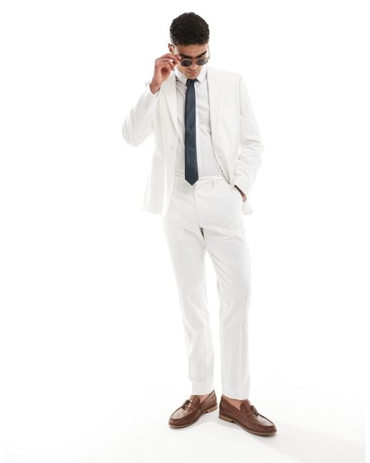 ASOS White Slim Linen Look Suit Trousers for men