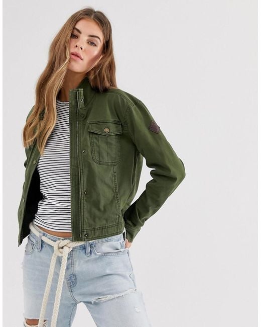 Hollister Cropped Utility Jacket in Green | Lyst