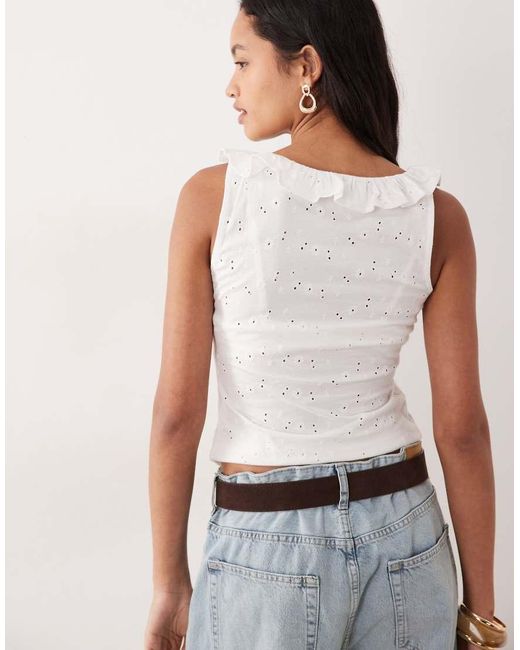 ASOS White Frill Detail Scoop Neck Broderie Vest
