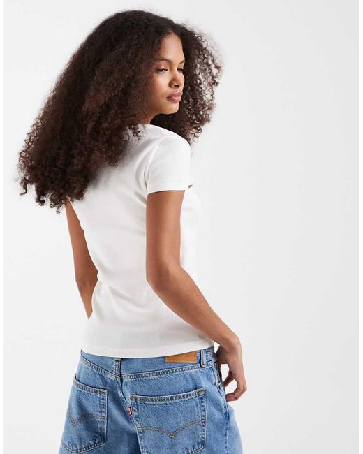 Vero Moda White Ribbed Scoop Neck T-shirt