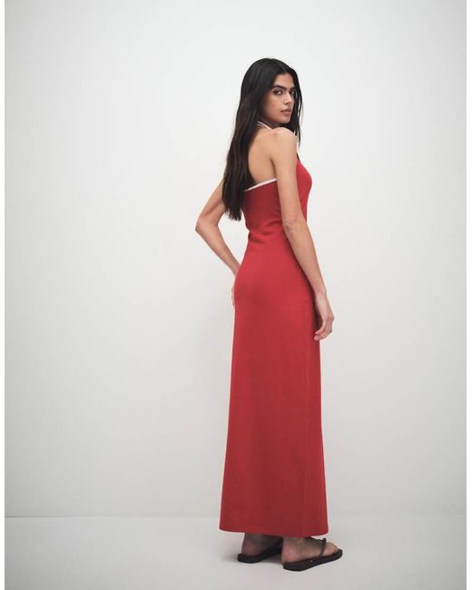 ASOS Red Halter Midi Dress With White Contrast Trim