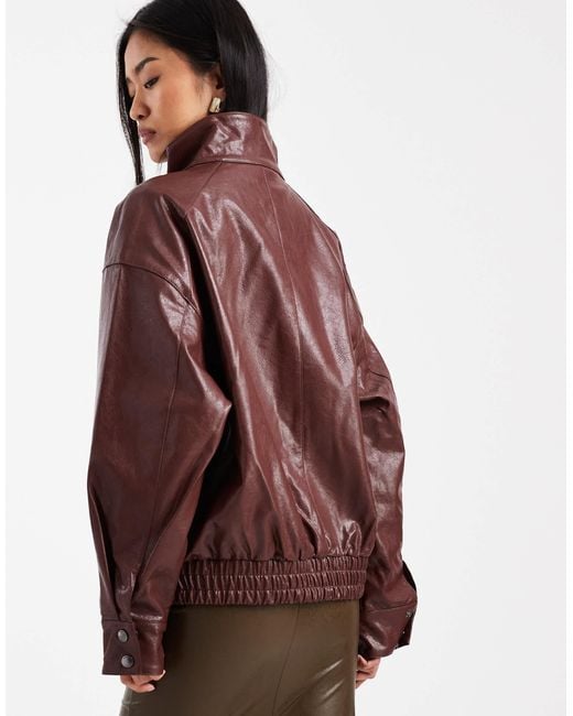 ONLY Brown Faux Leather Bomber Jacket