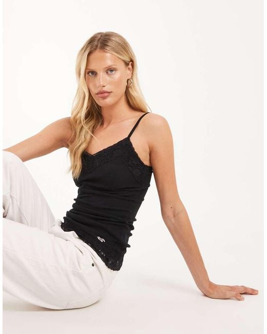 Hollister White Lace Trim Cami Top