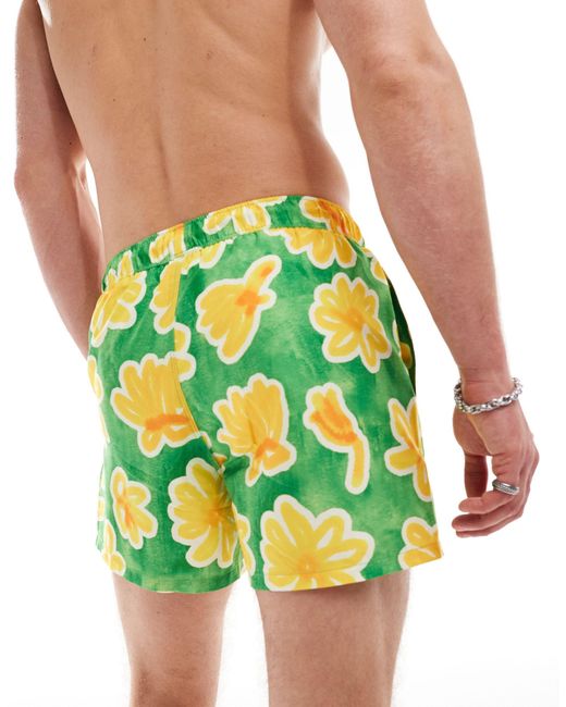 Pantaloncini da bagno corti verdi con stampa a fiori di ASOS in Green da Uomo