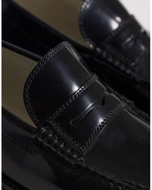 Jack & Jones Black Leather Penny Loafer for men