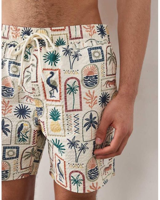 Threadbare White Palm Tree Print Swim Shorts for men