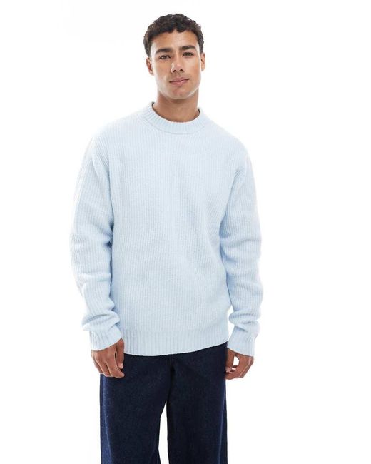 Jack & Jones Blue Oversize Thick Ribbed Jumper for men
