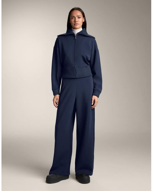 Oysho Blue Cocoon Trousers With Side Pleat And Brushed Modal