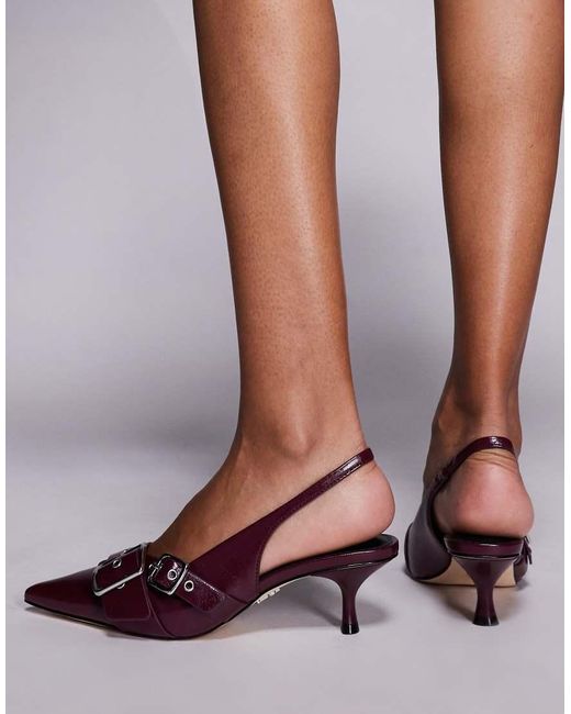 Steve Madden Purple Lezley Sling Back Kitten Heels With Buckle Details