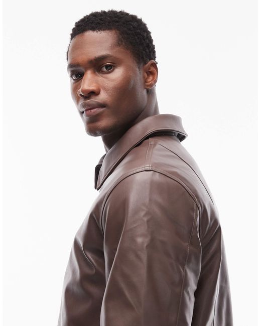 ASOS – harrington-jacke aus kunstleder in Brown für Herren