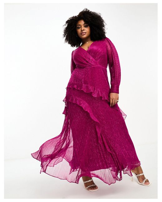 Forever New Pink Sheer Sleeve Cut-out Plisse Maxi Dress