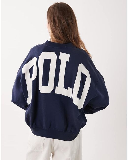 Polo Ralph Lauren Blue Logo Back Vintage Fleece Sweatshirt