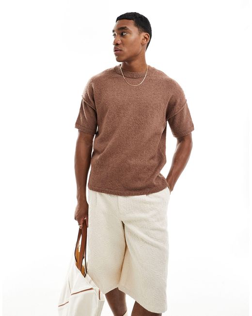 ASOS Brown Relaxed Knitted Boxy T-shirt for men
