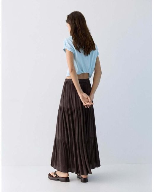 Pull&Bear Black Paneled Midi Skirt
