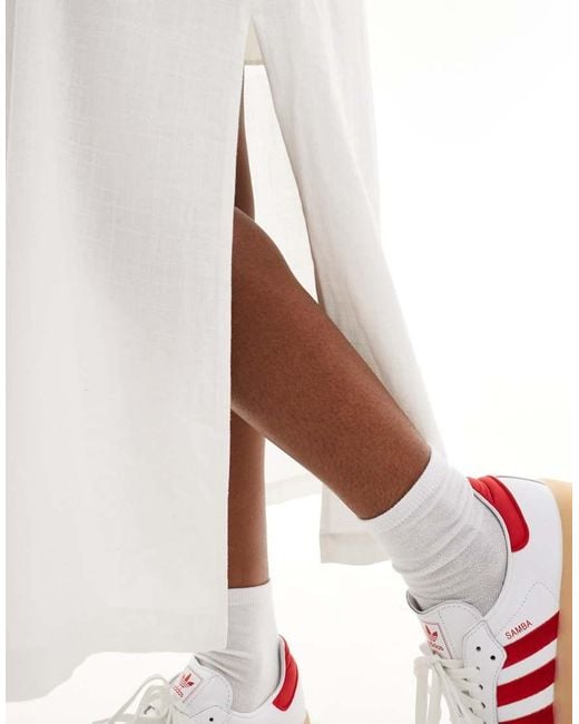 SELECTED White Linen Touch Midi Skirt