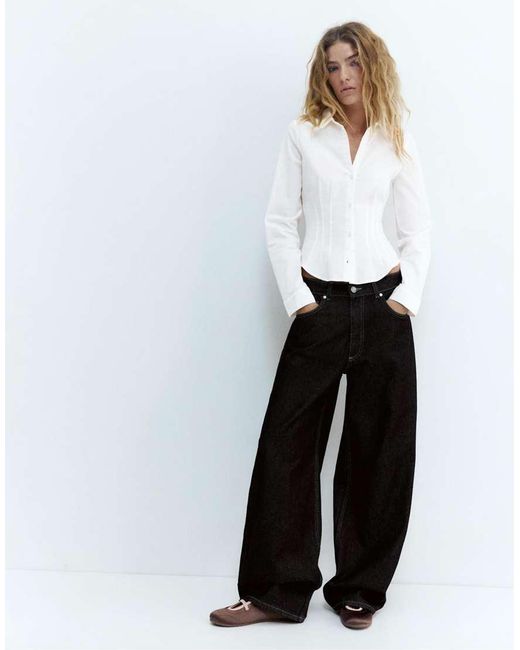 Pull&Bear White Fitted Shirt With Pleats