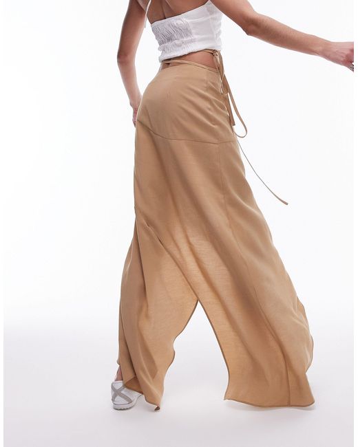 TOPSHOP Brown Hanky Hem Asymmetric Skirt