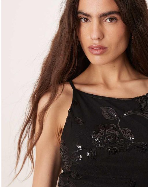 Gina Tricot Black Floral Sequins Top