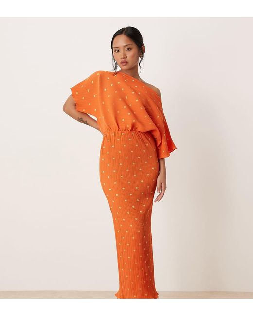 Never Fully Dressed Orange Petite Tilly Metallic Plisse Maxi Dress
